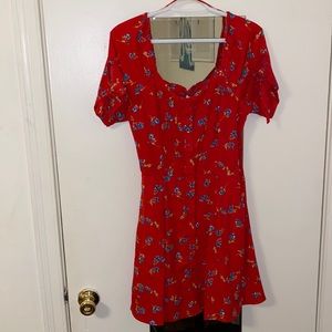 Red floral mini dress